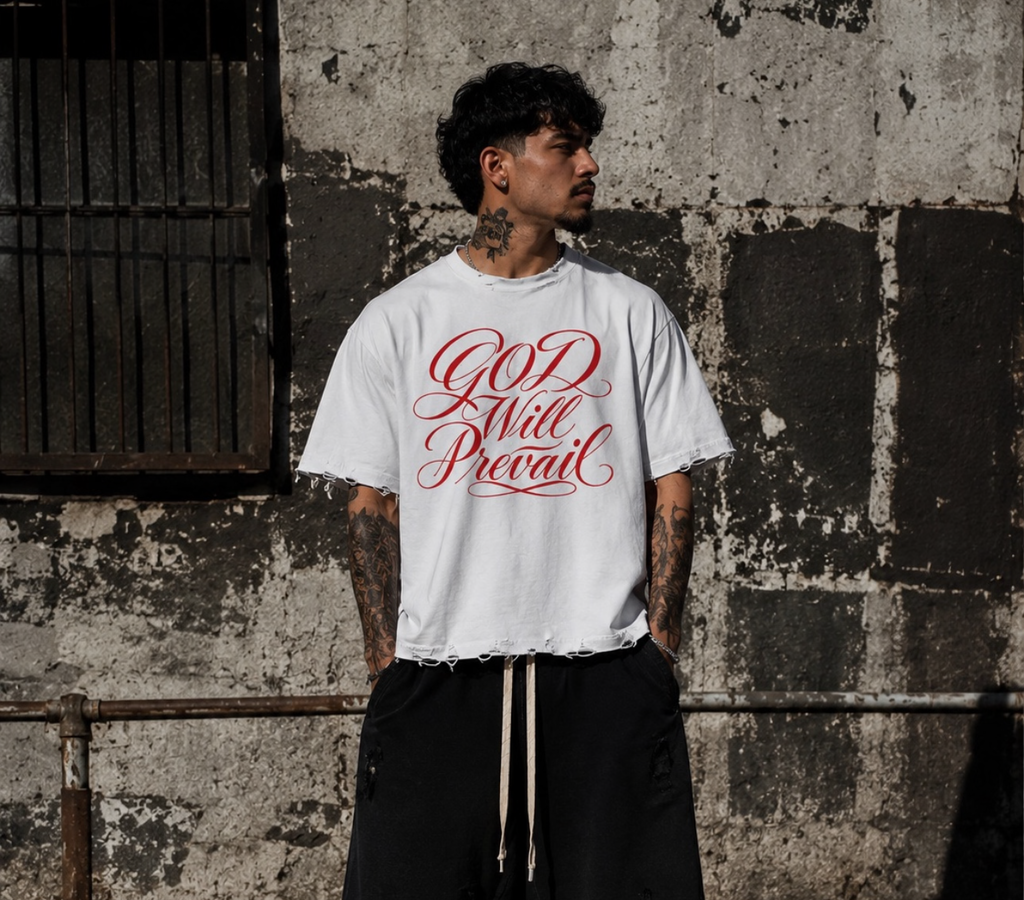 GOD WILL PREVAIL WHITE T SHIRT